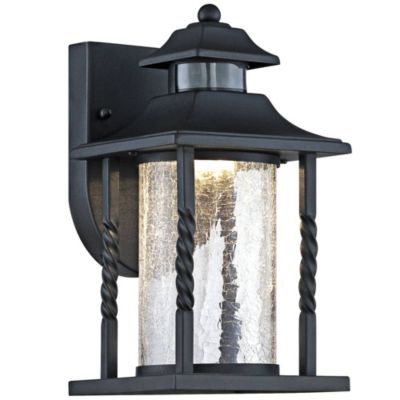 Westray Mission Outdoor Wall Light Fixture Black LED Motion Sensor Dusk to Dawn 11 1/2" Clear Crackled Glass for Post Exterior House