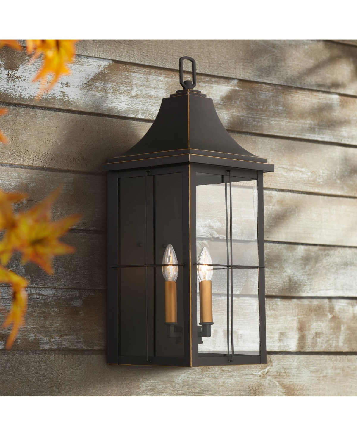 Sunderland Rustic Industrial Outdoor Wall Light Fixture Black Warm Gold 4-Light 24 3/4" Clear Glass for Exterior House Porch Patio Outside Deck Garage