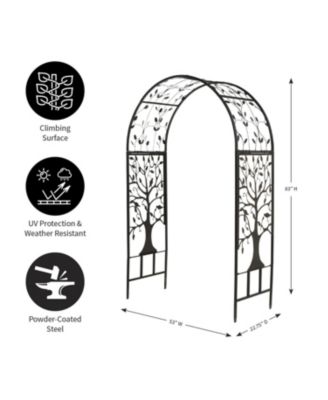 Metal Arched Garden Arbor with Tree of Life Design