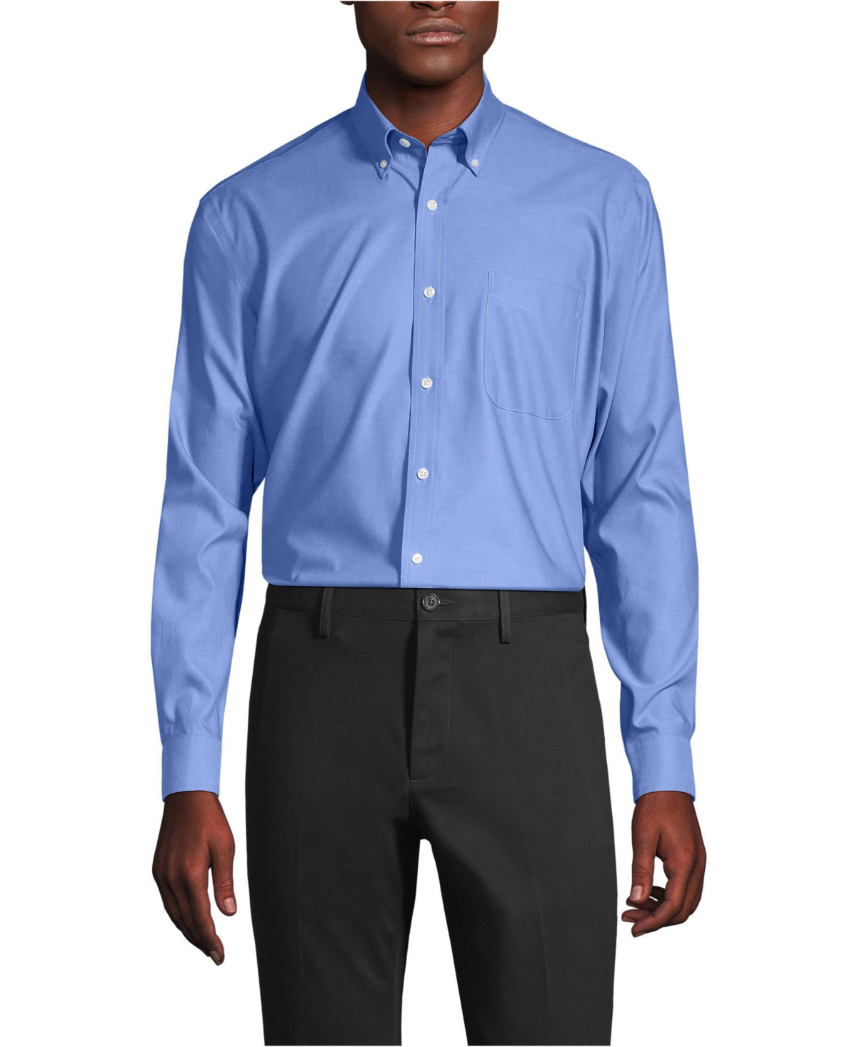 Lands' End Men's Traditional Fit Solid No Iron Supima Pinpoint Buttondown Collar Dress Shirt