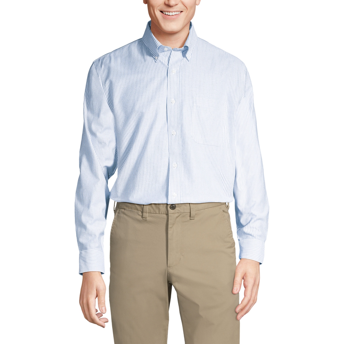 Men's Big & Tall Traditional Fit Pattern No Iron Supima Oxford Dress Shirt - Deep sea navy stripe