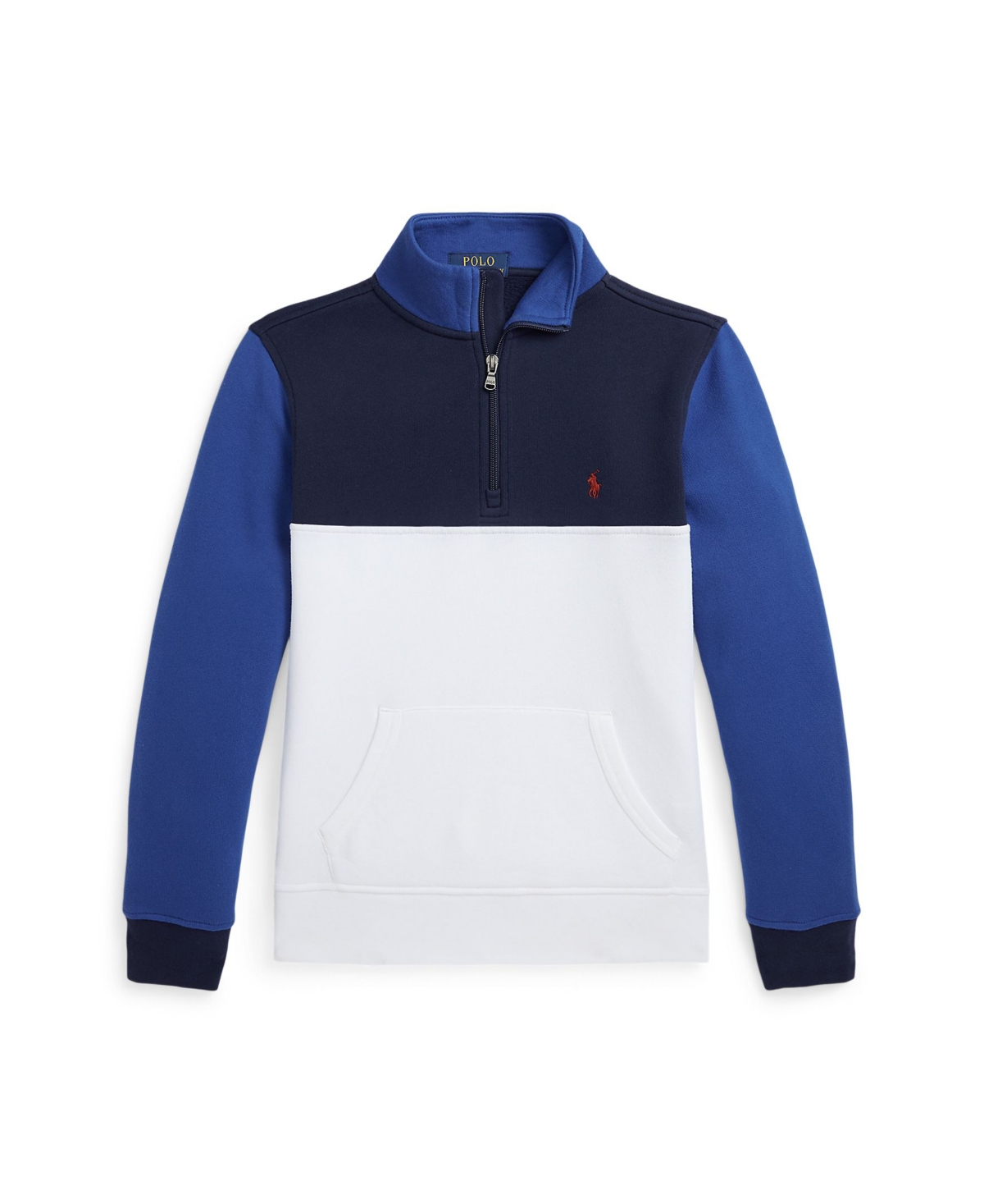 Shop Polo Ralph Lauren Big Boys Logo Fleece Quarter-zip Pullover Sweatshirt In Newport Navy Multi