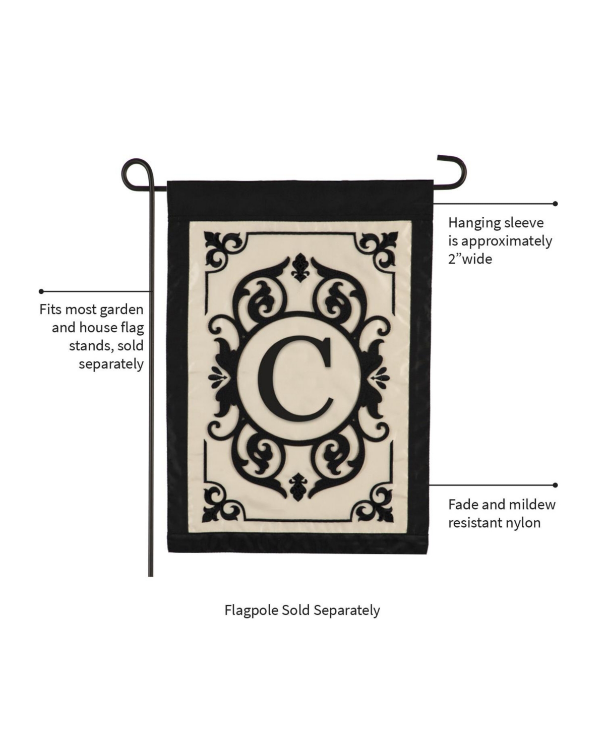 Evergreen Flag Cambridge Chic Letter C Monogram Applique Garden Flag - Wide x High