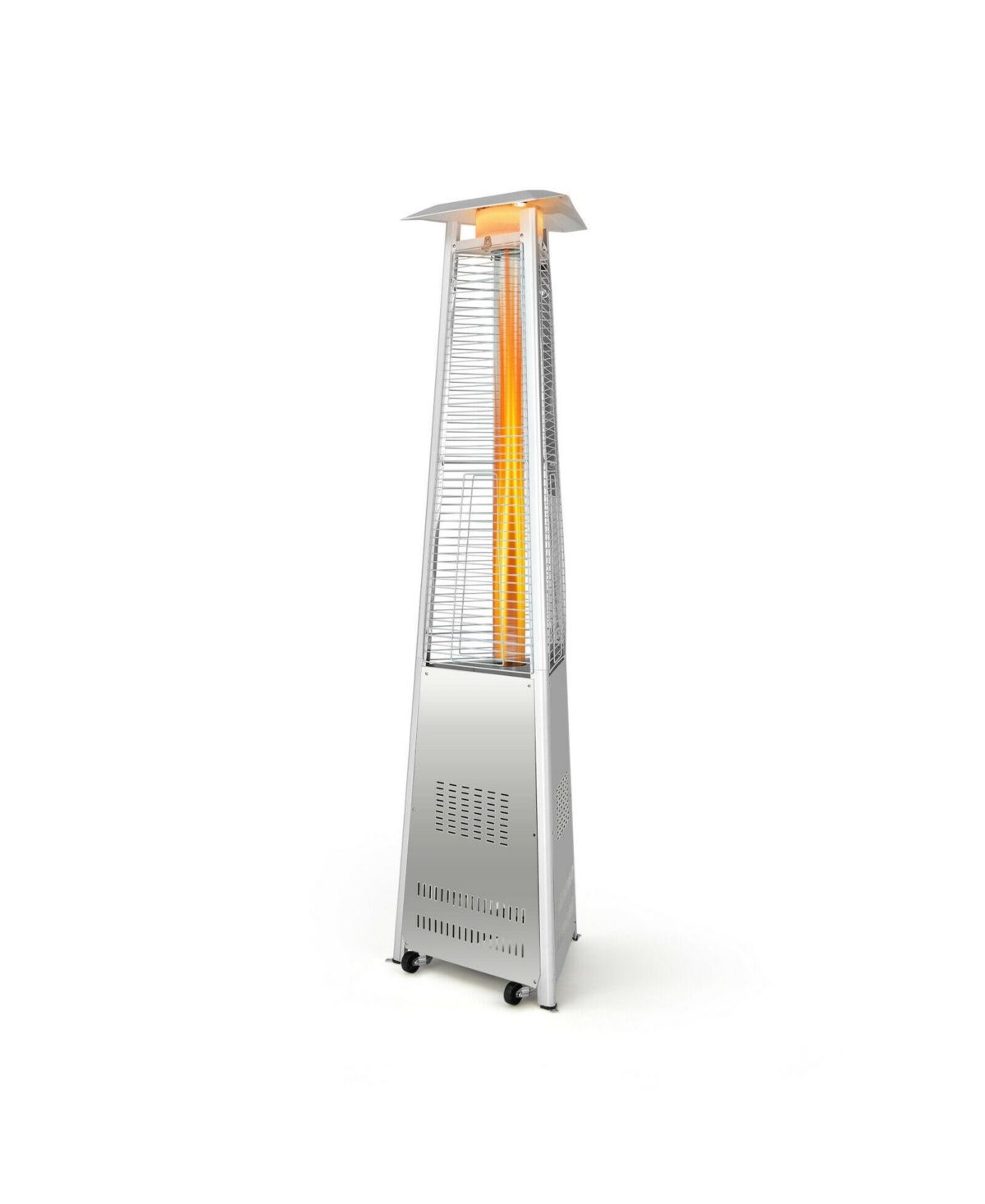 42 000 Btu Stainless Steel Pyramid Patio Heater With Wheels - Silver