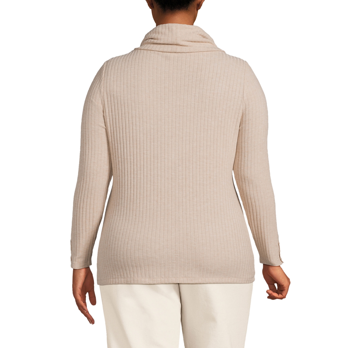 Lands' End Women's Plus Long Sleeve Wide Rib Cowl Neck Tee