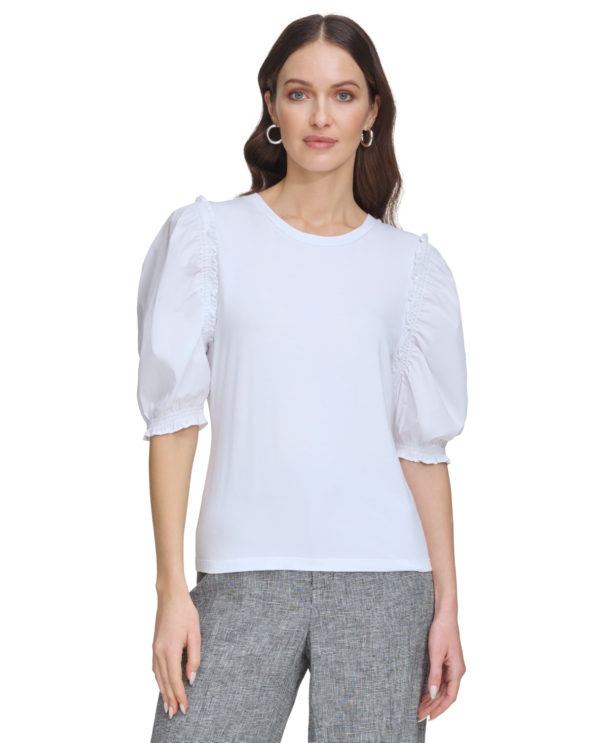 Women's Puff-Sleeve Ruffle-Detail Top - White/white