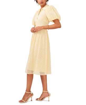 cece puff sleeve midi dress CeCe Women's Sweetheart Neck Puff-Sleeve Cotton Midi Dress - Bellflower Blue