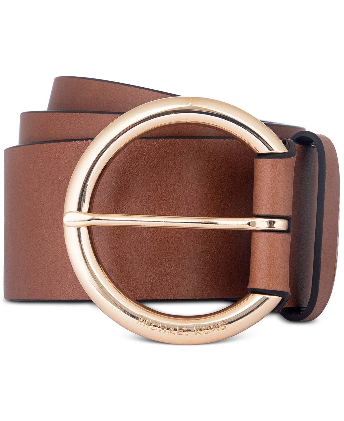Michael Kors Michael  Women's Round Buckle Leather Belt In Luggage