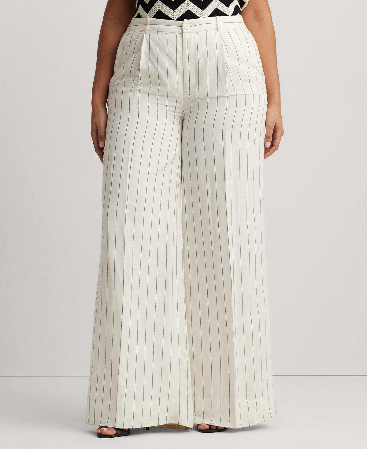 Lauren Ralph Lauren Striped Linen-blend Wide-leg Pant In Mascarpone Cream/black