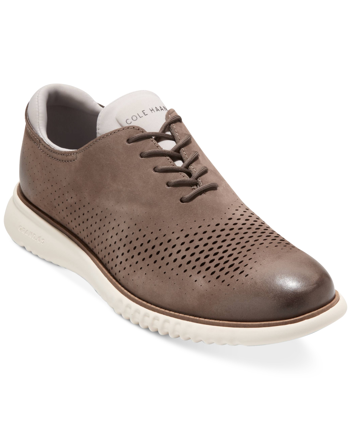 Shop Cole Haan Men's 2.zerøgrand Lace-up Laser Wingtip Oxford Shoes In Ch Truffle,ivory Nubuck Upper