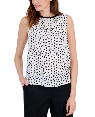Kasper - Women's Dot-Print Round-Neck Sleeveless Top