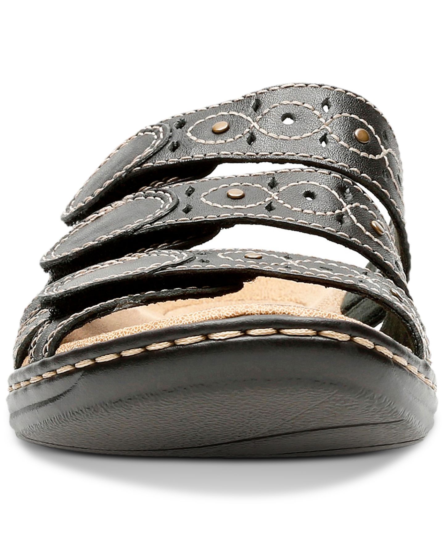 Женские сандалии Clarks Leisa Cacti Q Triple Strap Slide, цвет: Чёрный кожаный — фото 3