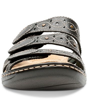 Clarks Leisa Cacti Sandali Ciabatta Donna In Pelle Nera Con Plantare Ortholite, Tacco 3,4 Cm, Taglia 38