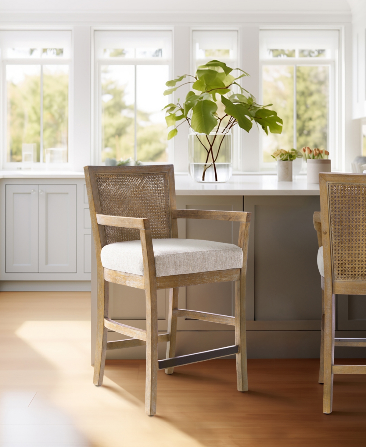 Madison Park Diedra Cane Back Counter Stool In Cream,natural