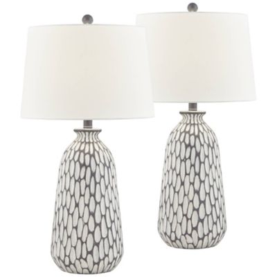 Carlton Modern Table Lamps 28 1/4" Tall Set of 2 Gray Wash Off White Fabric Drum Shade for Bedroom Living Room Bedside Nightstand Office