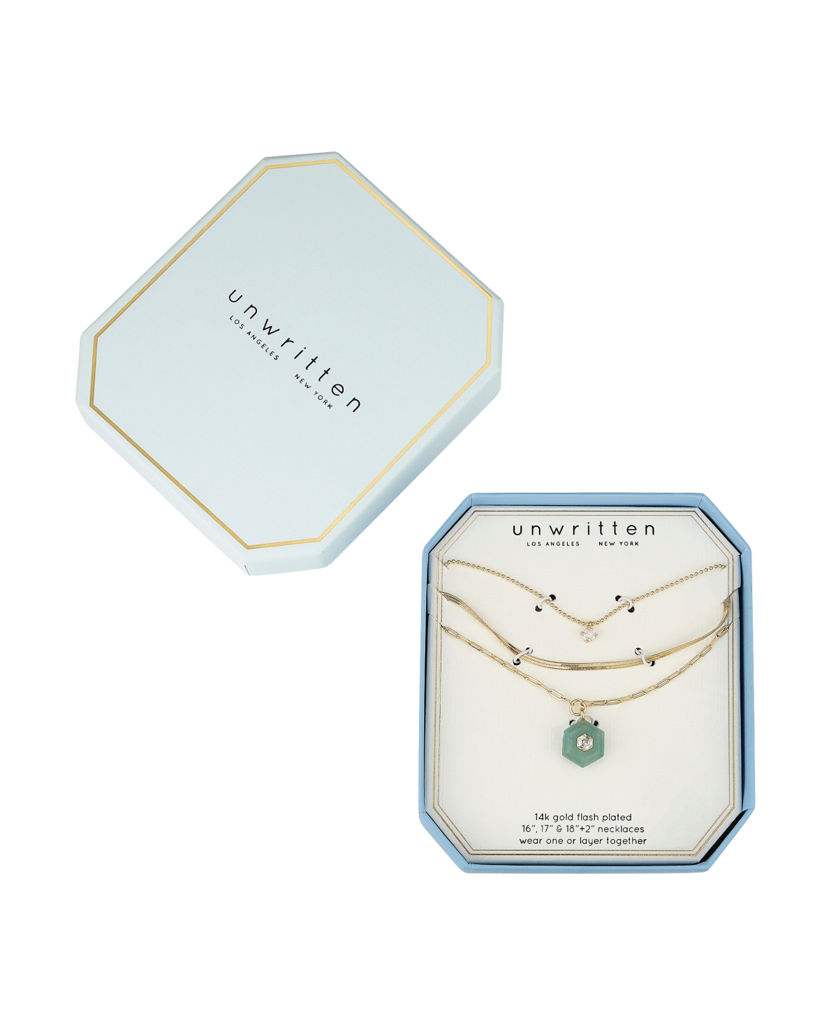 Shop Unwritten Cubic Zirconia And Amazonite Pendant Necklace Set In Gold