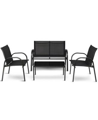 4 Pieces Patio Furniture Set with Glass Top Coffee Table