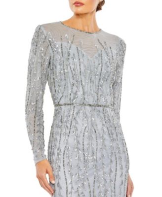 Women's Embellished Illusion High Neck Long Sleeve Gown