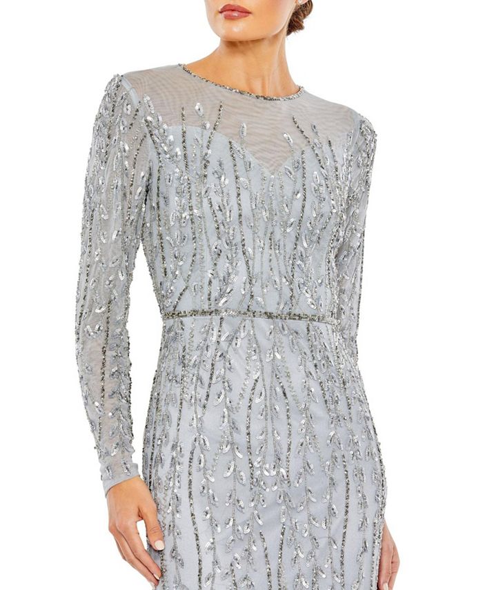 Mac Duggal Women's Embellished Illusion High Neck Long Sleeve Gown - Macy's
