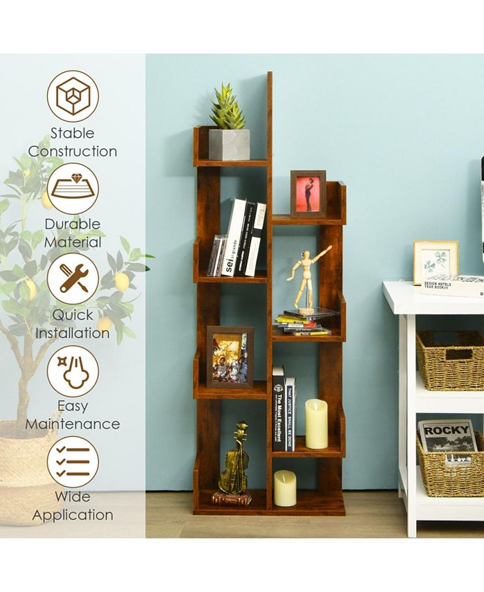 Slickblue 8-Tier Bookshelf Bookcase with 8 Open Compartments Space ...
