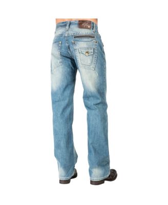 Men's Relaxed Straight Leg Premium Denim Jeans Zipper Trim Pockets