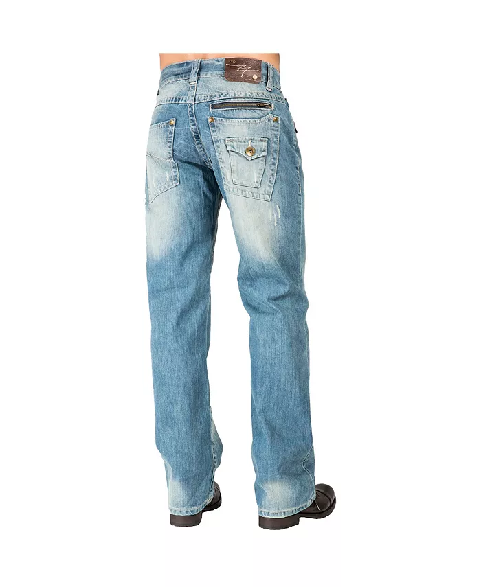 Men's Relaxed Straight Leg Premium Denim Jeans Zipper Trim Pockets - thumbnail 3