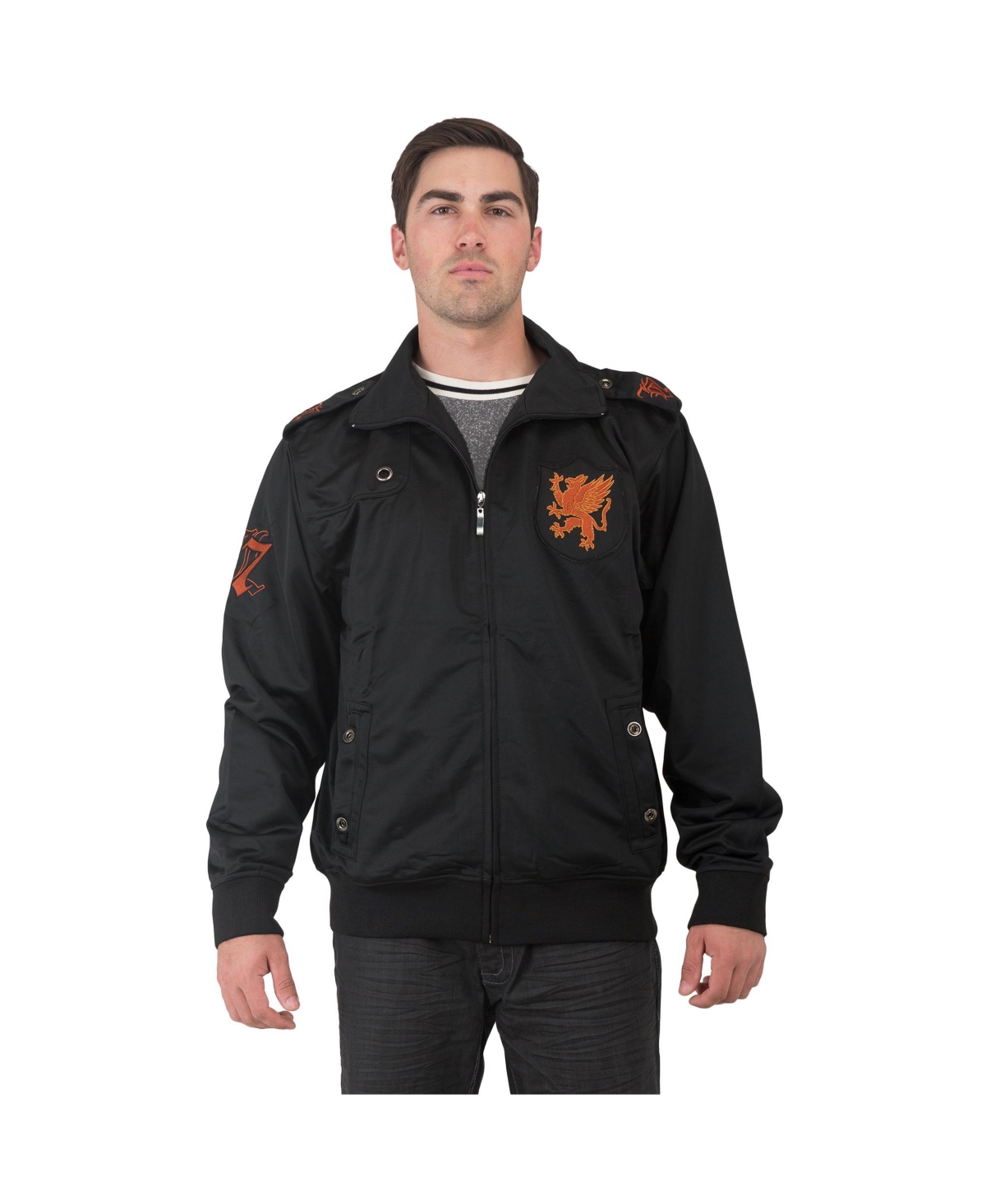 Men's Big & Tall Embroidery Patches Performance Track Jacket - Black