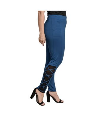 Women's Plus Size Interlaced Mesh Leggings With Side Pockets