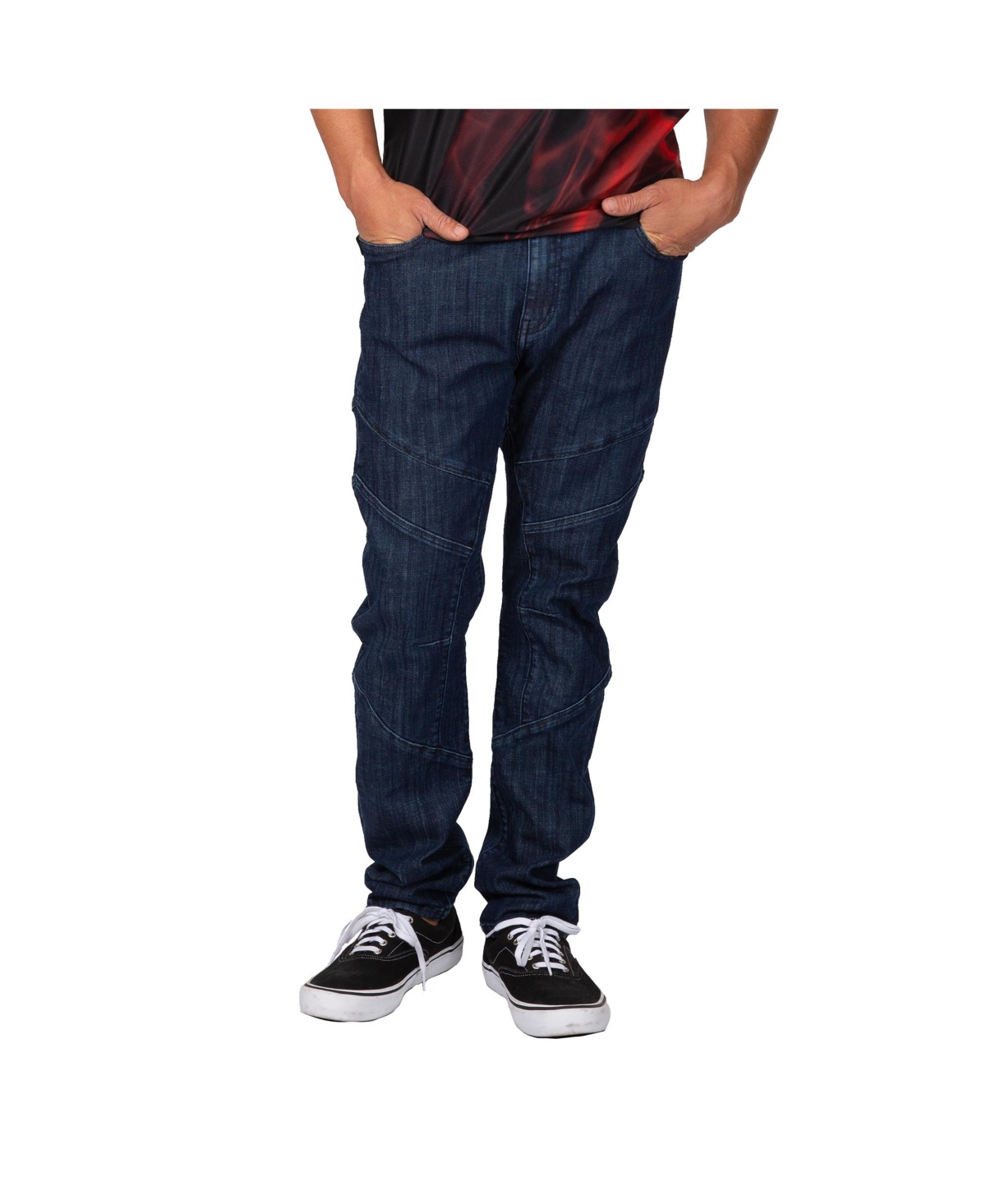 Men's Cut & Sewn Detail Curved Leg Slim Taper Moto Jeans - Well done black