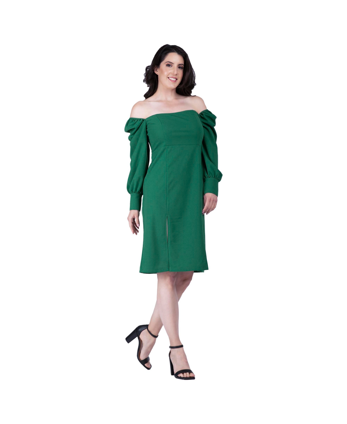 Women's Square-Neck Off Shoulder Elegant Midi Dress - Green