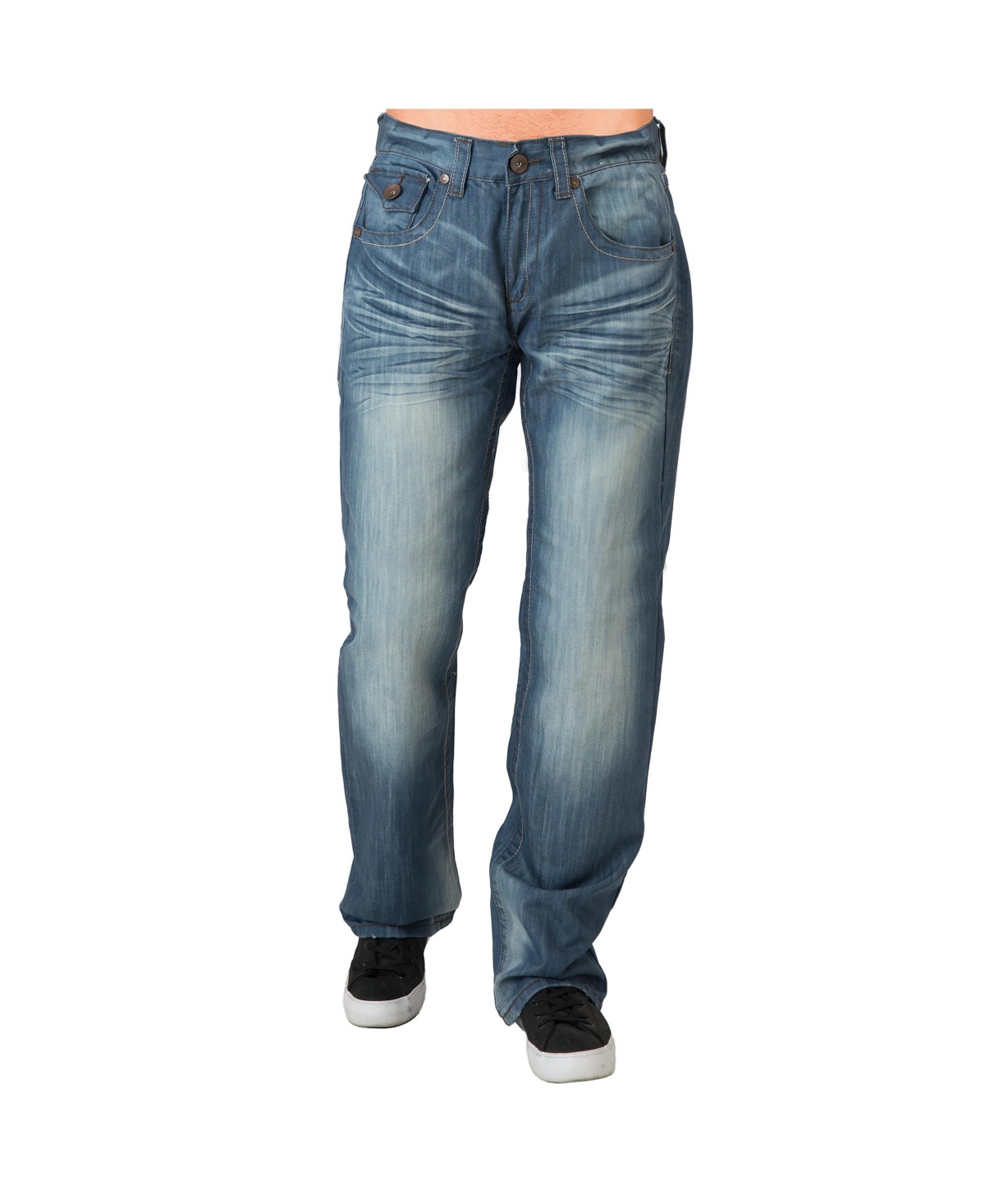 Men's Midrise Relaxed Boot cut Premium Denim Jeans Vintage Like Wash - Dark blue
