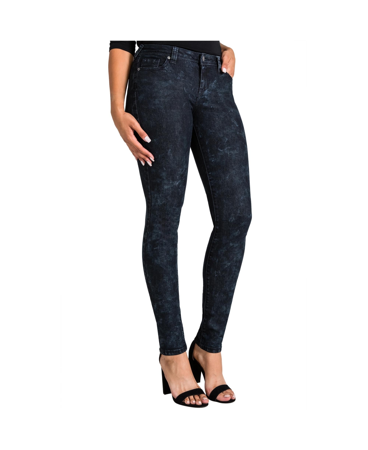 Women's Curvy Fit Stretch Denim Dark Wash Mid-Rise Skinny Jeans - Black eye wash