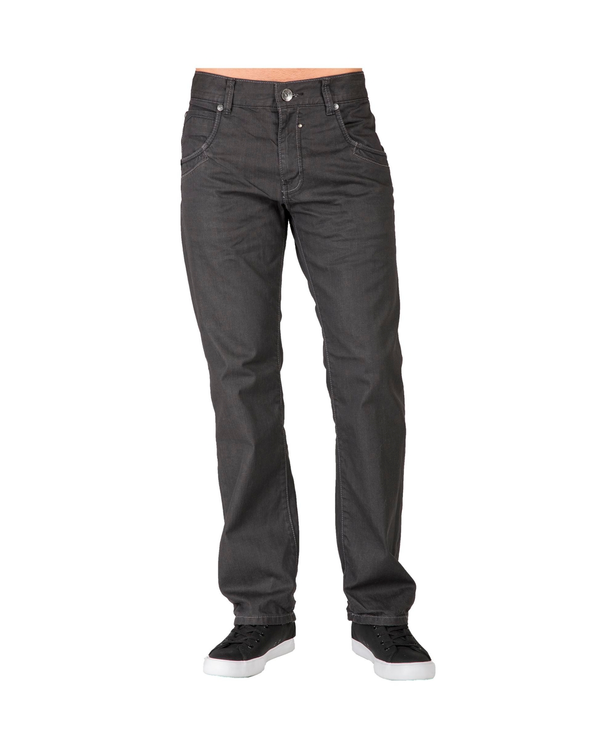 Men's Relaxed Straight Leg coated Black Premium Denim Jeans Zipper Pocket - Espresso