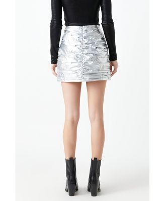Women's Silver Shirring Mini Skirt
