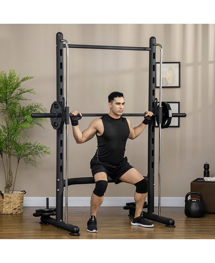 Soozier Adjustable Squat Rack With Pull Up Bar And Barbell Bar
