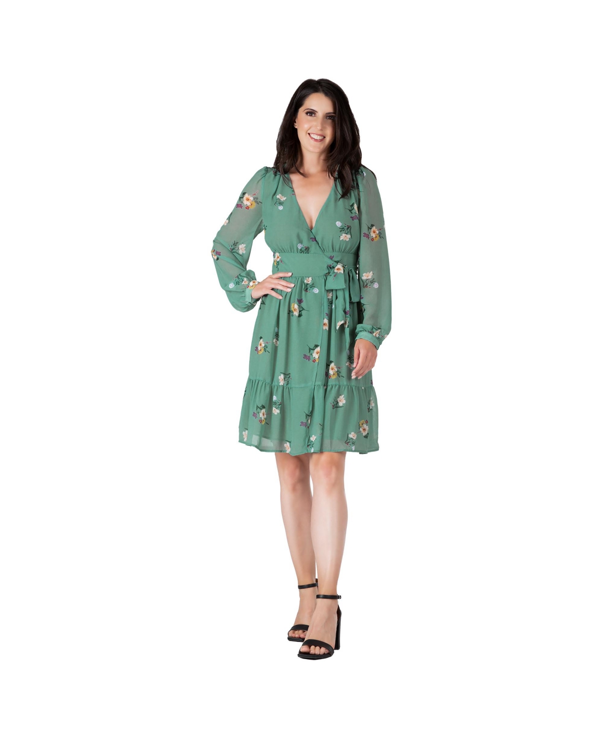 Women's Floral-Print Wrap Mini Dress - Sage green floral