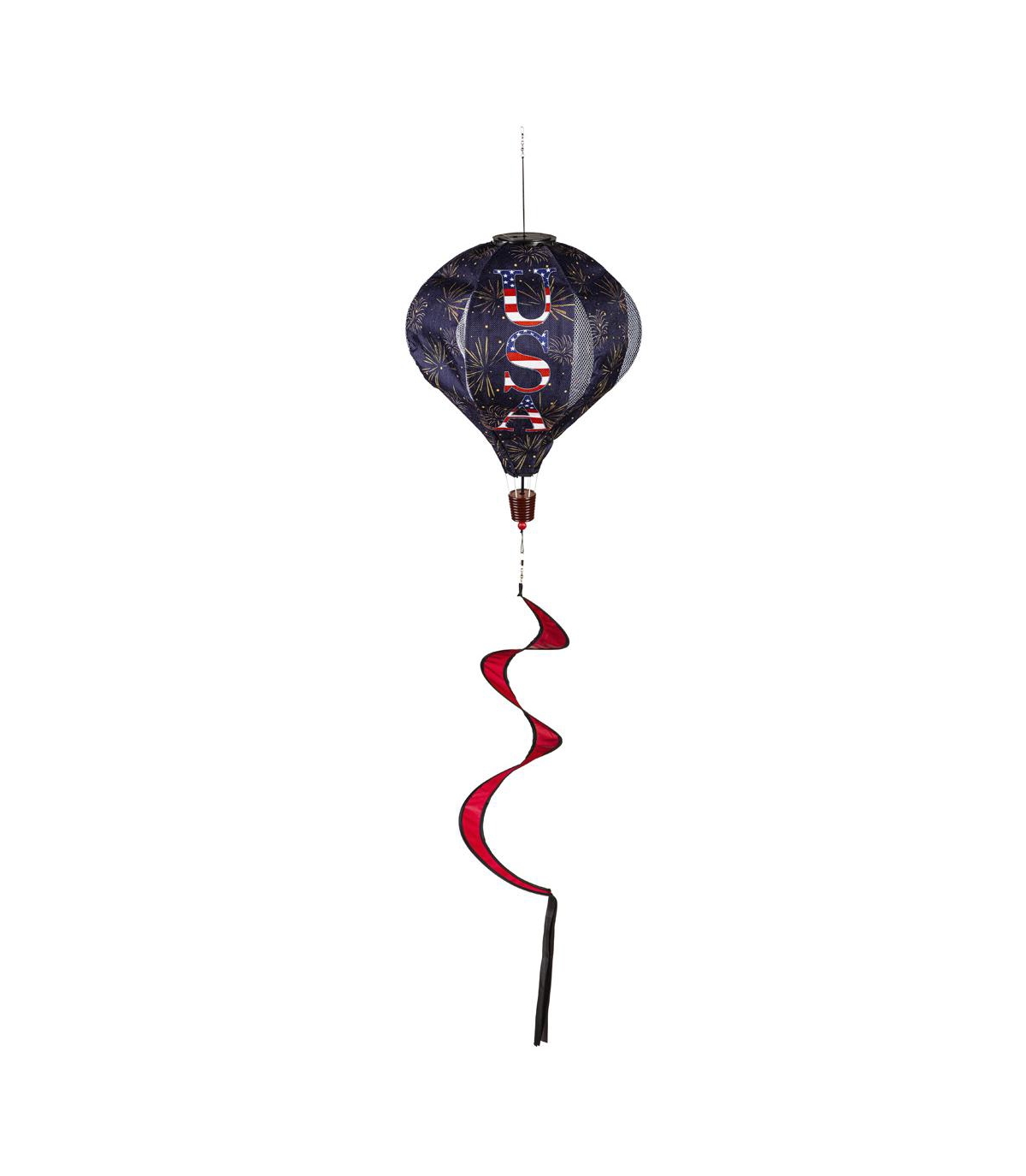 God Bless the Usa Solar Lit Burlap Balloon Spinner - Blue
