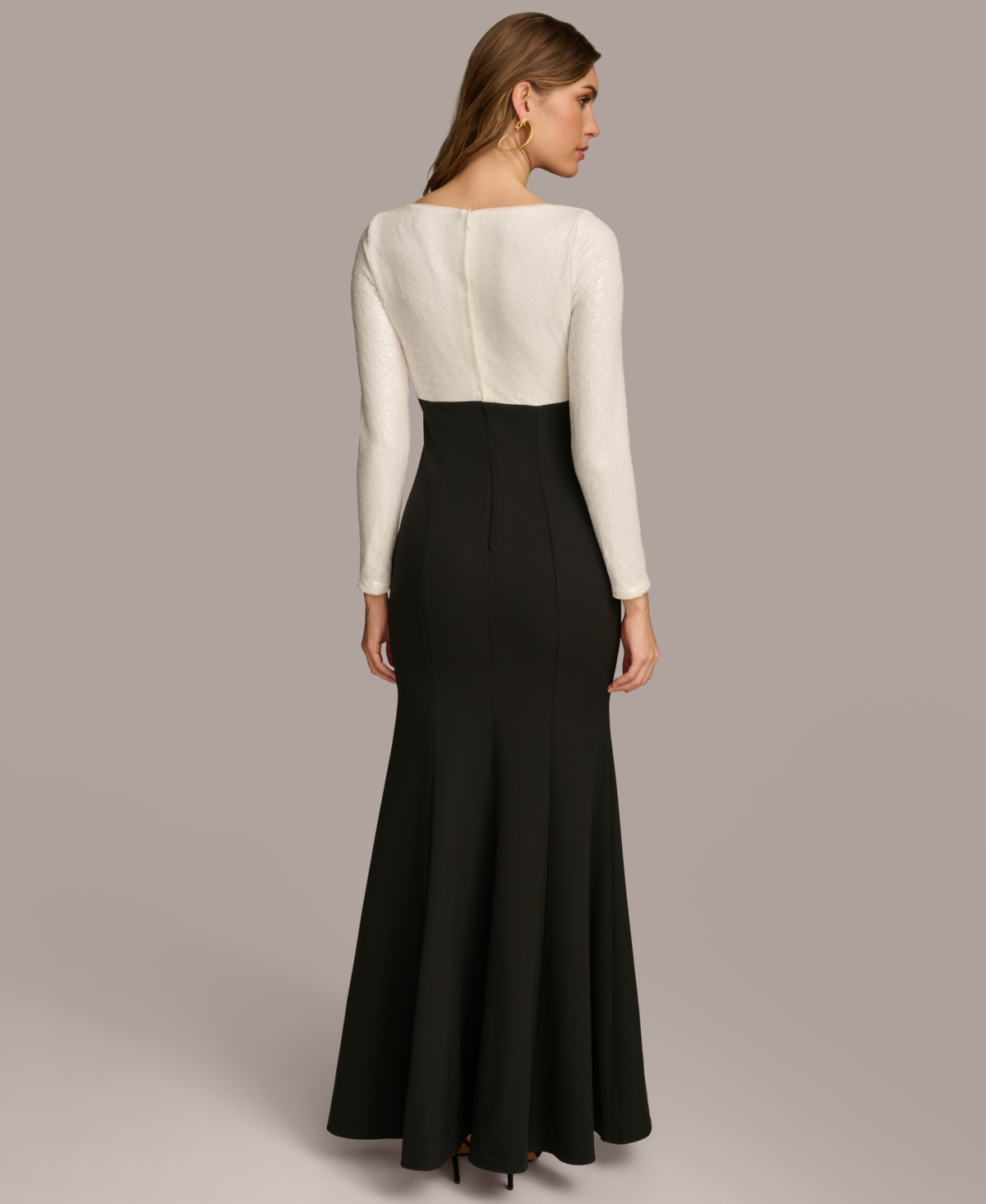 Shop Donna Karan Women's Long-sleeve Sequin Top Gown In Ivory,black