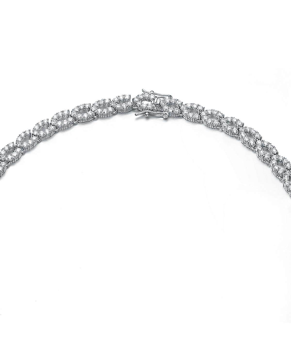 SterlingWhite Gold Plated with Cubic Zirconia Open Halo Oval Link Eternity Tennis Necklace - Silver