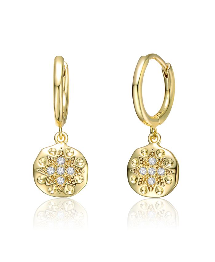Rachel Glauber Dainty 14K Gold Plated CZ Starburst Hoop Drop Earrings