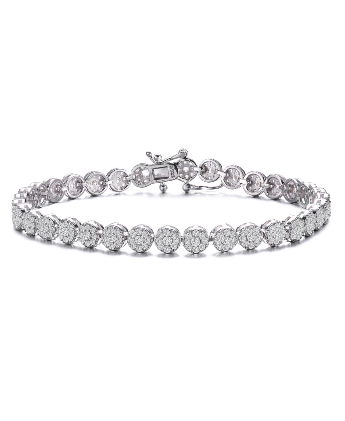 Sterling Silver White Gold Plated Cubic Zirconia Cluster Tennis Bracelet - Silver
