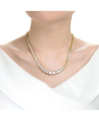 Sterling Silver with 14K Gold Plated and Clear Cubic Zirconia Tennis Necklace