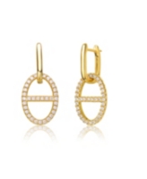 14K Gold Plated Cubic Zirconia with Hollow Circle Dangle Earrings - Gold