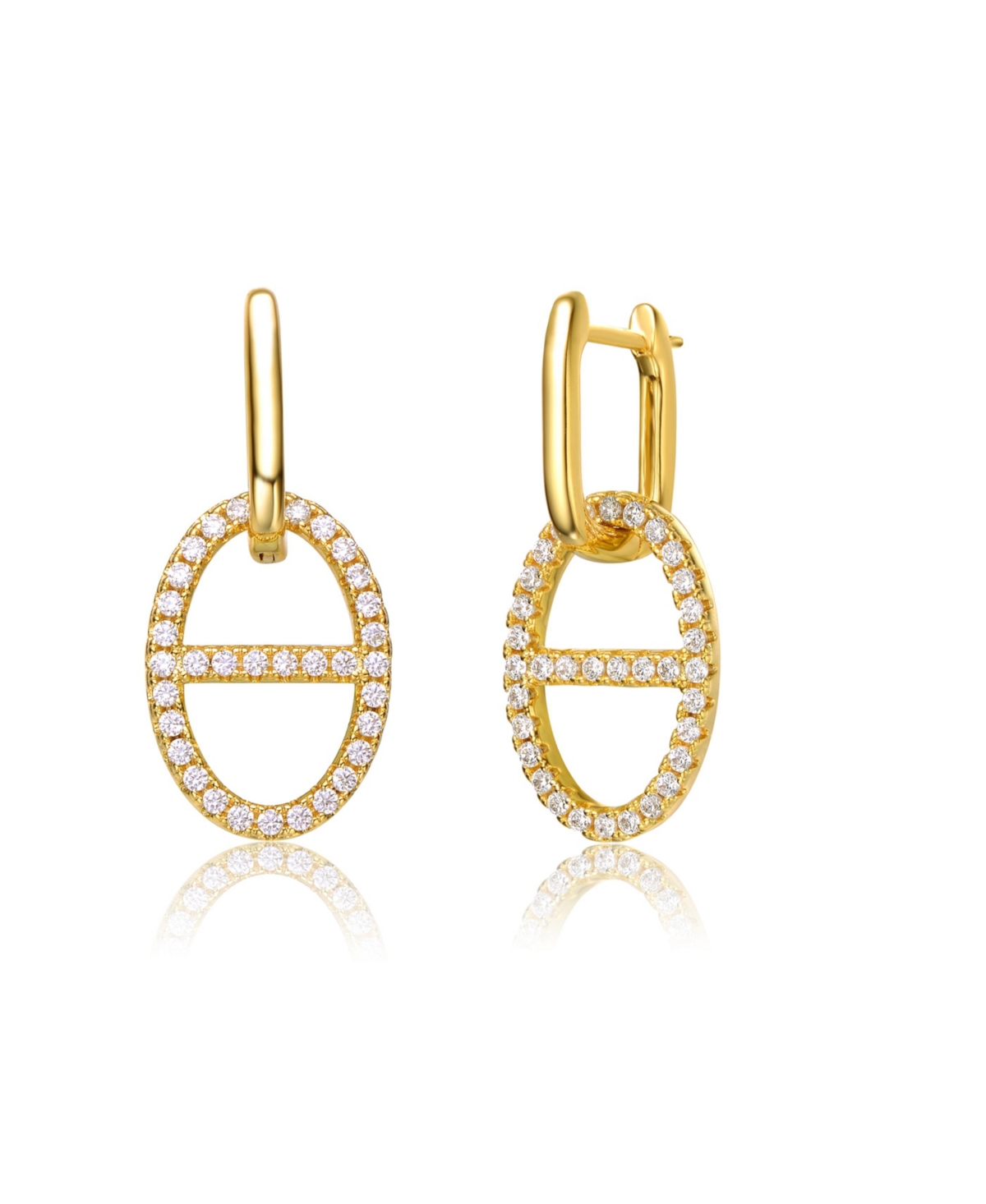 14K Gold Plated Cubic Zirconia with Hollow Circle Dangle Earrings - Gold