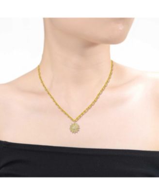 14k Gold Plated with Cubic Zirconia Vintage like Shield Sunshine Pendant Curb Chain Adjustable Necklace
