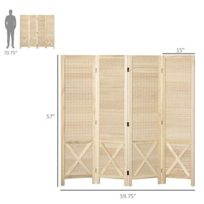 4.7' 4 Panel Room Divider with Pegboard Display for Indoor, Natural