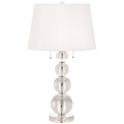 Modern Table Lamp 26 1/2" High Stacked Clear Crystal Spheres Glass White Drum Shade for Bedroom Living Room House Home Nightstand