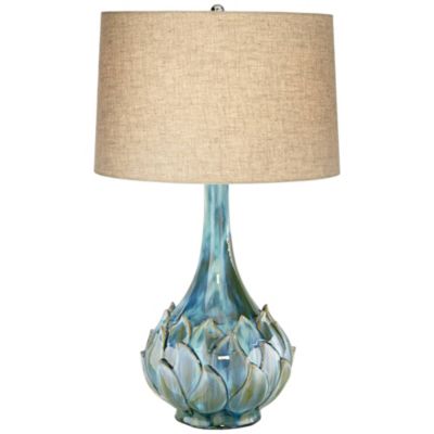 Kenya Modern Table Lamp 29 1/2" Tall Blue Green Reactive Glaze Ceramic Beige Linen Tapered Drum Shade for Bedroom Living Room House Home Bedside Nightstand Office Entryway Kids - Possini Euro Design