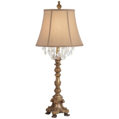 Duval Traditional Table Lamp 33" Tall Aged Gold Candlestick Crystal Fabric Bell Shade for Bedroom Living Room Bedside Office Family