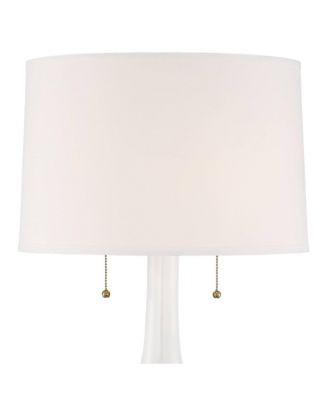 Natalia Modern Country Cottage Table Lamp 27" Tall White Ceramic Glaze Textured Floral Bloom Drum Shade for Bedroom Living Room House Home Bedside Nightstand Office Family - Possini Euro Design